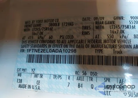 2010 Ford E-250 Commercial/Recreational from USA, damaged, VIN 1FTNE2EL0ADA10298